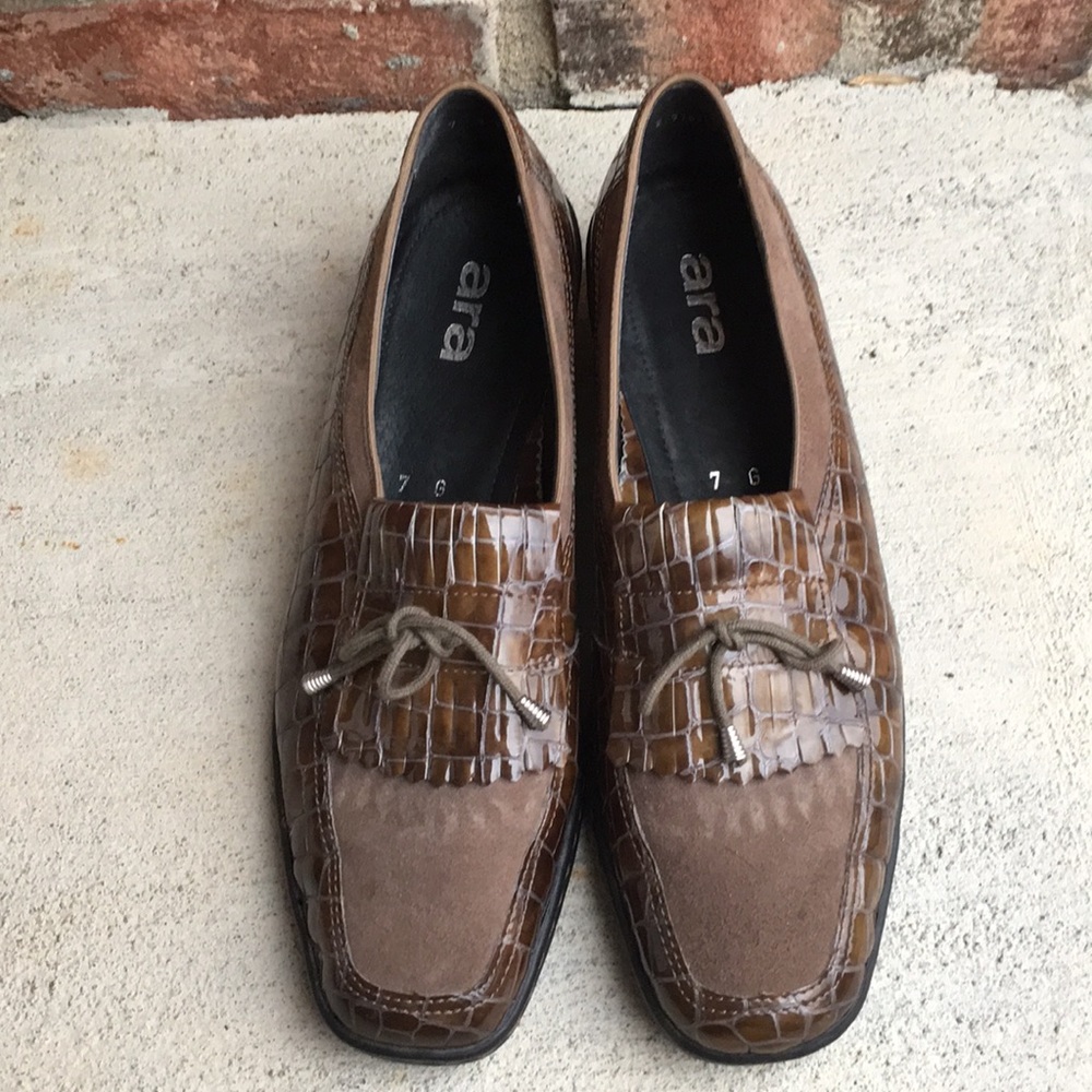 Ara Rachel Croc Patent Leather Suede Kiltie Loafer